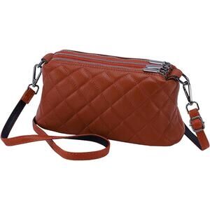 NEW Rust Quilted Crossbody Bag  Triple Zipper Vegan Leather Shoulder Purse
